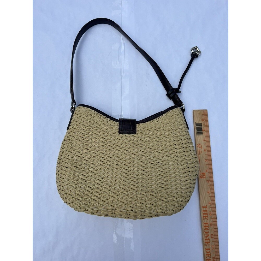 BRIGHTON Woven Straw Shoulder Bag/Purse With Leather Straps & Trim 12x9" - Picture 5 of 13